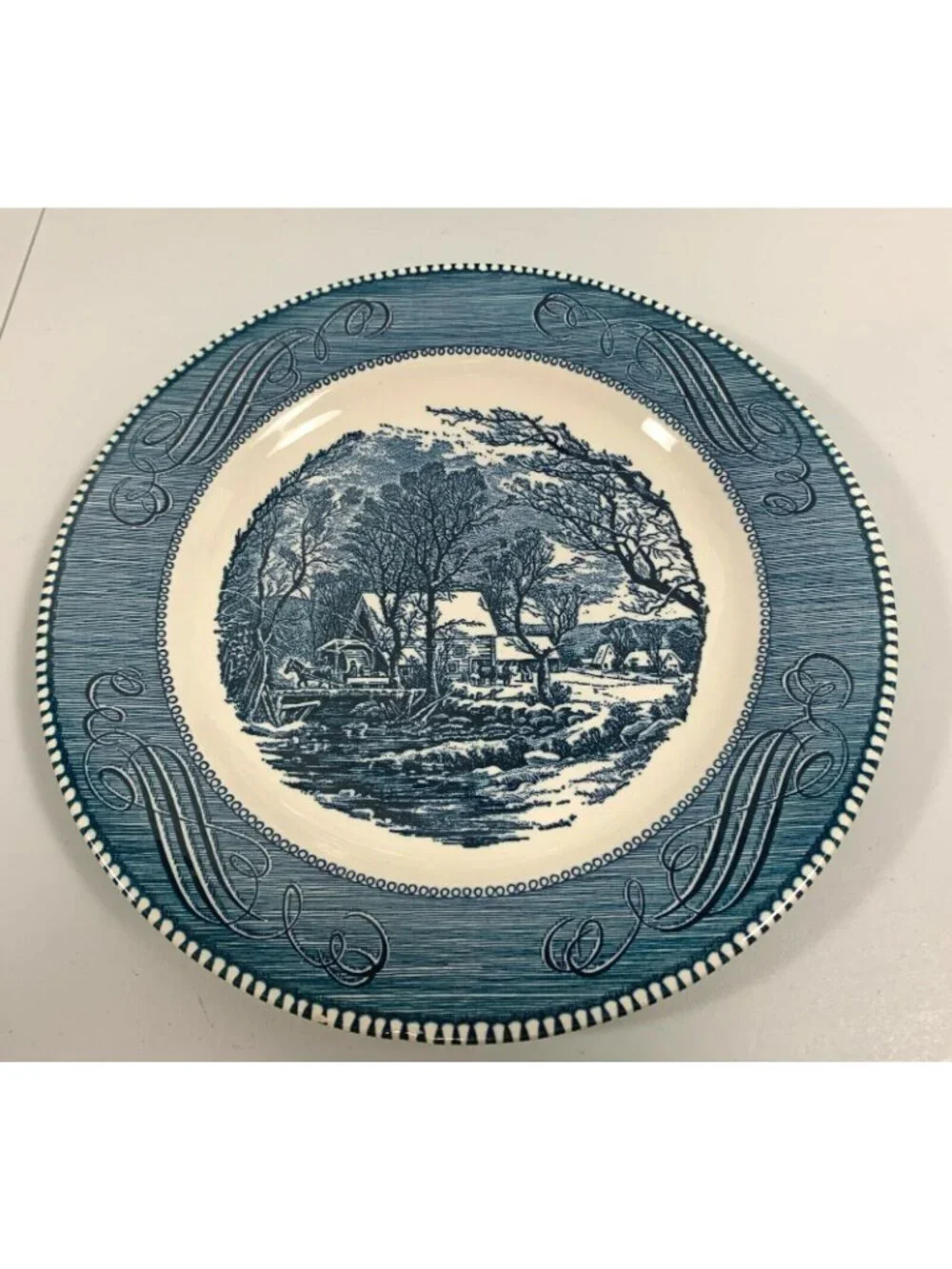 Royal Currier & Ives Dinner Plate Set Old Grist Mill Blue White 10